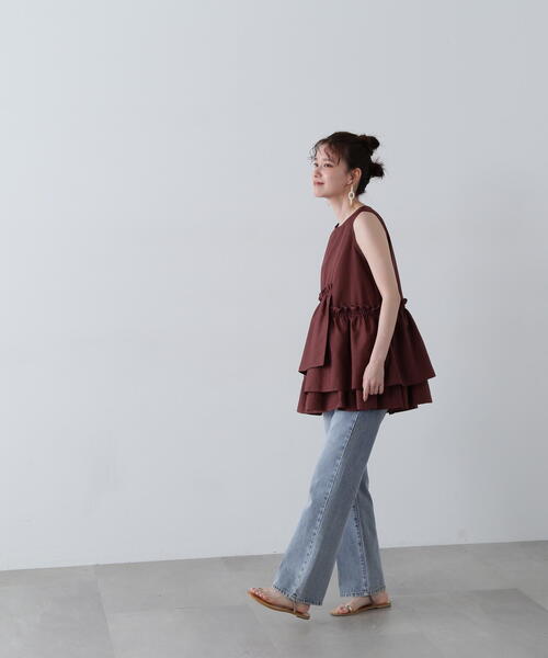 N.（N. Natural Beauty Basic）（エヌエヌナチュラルビューティーベーシック）の「◆アシメフリルノースリーブブラウス（シャツ/ブラウス・レディース・ホワイト/ブラウン/ブルー・MEDIUM）」の18枚目の写真