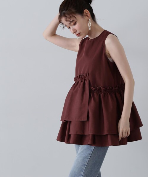 N.（N. Natural Beauty Basic）（エヌエヌナチュラルビューティーベーシック）の「◆アシメフリルノースリーブブラウス（シャツ/ブラウス・レディース・ホワイト/ブラウン/ブルー・MEDIUM）」の3枚目の写真