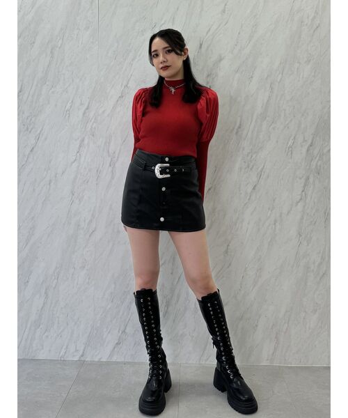 jouetie（ジュエティ）の「パフスリーブハイネックニット（ニット/セーター・レディース・ブラック/レッド/ブルー・MEDIUM）」の7枚目の写真