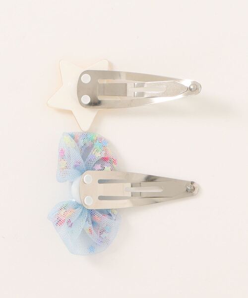 KP DECO（ケーピーデコ）の「チュールリボンと星モチーフヘアピン(パッチンどめ)2個セット（ヘアピン・キッズ・ピンク/ブルー・FREE）」の4枚目の写真