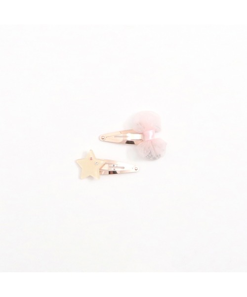 KP DECO（ケーピーデコ）の「チュールリボンと星モチーフヘアピン(パッチンどめ)2個セット（ヘアピン・キッズ・ピンク/ブルー・FREE）」の2枚目の写真