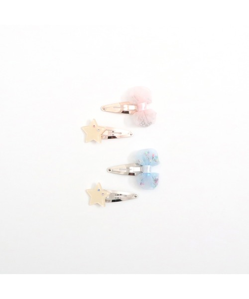 KP DECO（ケーピーデコ）の「チュールリボンと星モチーフヘアピン(パッチンどめ)2個セット（ヘアピン・キッズ・ピンク/ブルー・FREE）」の3枚目の写真