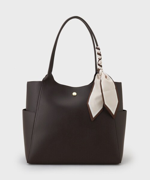 OPAQUE.CLIP(オペークドットクリップ)の「◆【A4サイズ対応】千鳥柄スカーフ付きトートバッグ(トートバッグ・レディース・チャコールグレー/ブラウン系その他/ブラック・00)」の1枚目の写真