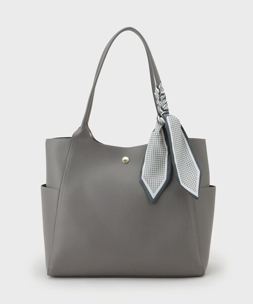 OPAQUE.CLIP(オペークドットクリップ)の「◆【A4サイズ対応】千鳥柄スカーフ付きトートバッグ(トートバッグ・レディース・チャコールグレー/ブラウン系その他/ブラック・00)」の5枚目の写真