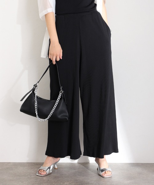 ◆KAREN MILLEN◆ カットワーク ビーズ ワイドレッグ パンツ きれいめ ワイドパンツ プリーツ見えワイドパンツ プリーツ