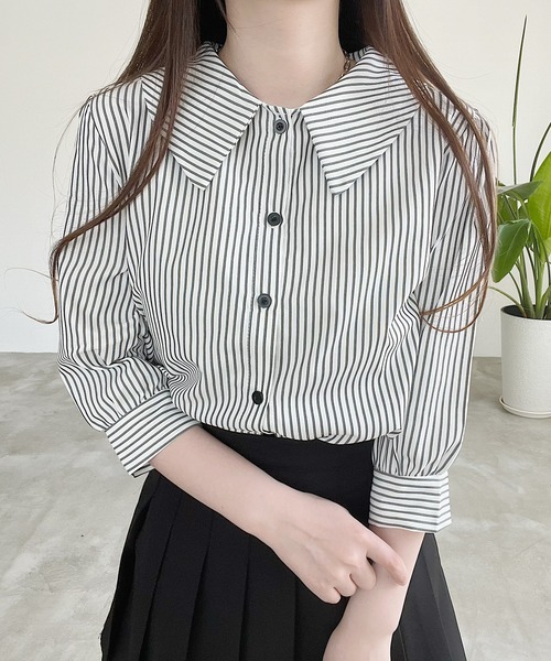 Nana(ナナ)の「ストライプシャツ(シャツ/ブラウス・レディース・ブルー/ブラック・FREE)」の2枚目の写真