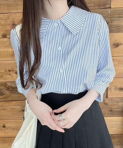Nana(ナナ)の「ストライプシャツ(シャツ/ブラウス・レディース・ブルー/ブラック・FREE)」の12枚目の写真