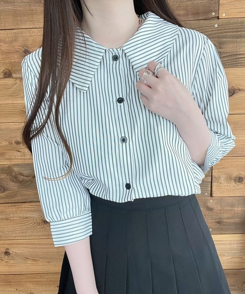 Nana(ナナ)の「ストライプシャツ(シャツ/ブラウス・レディース・ブルー/ブラック・FREE)」の13枚目の写真