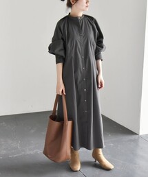 quaranciel:〈洗濯機可能〉タイプライター ボリュームスリーブ タック シャツ ワンピース