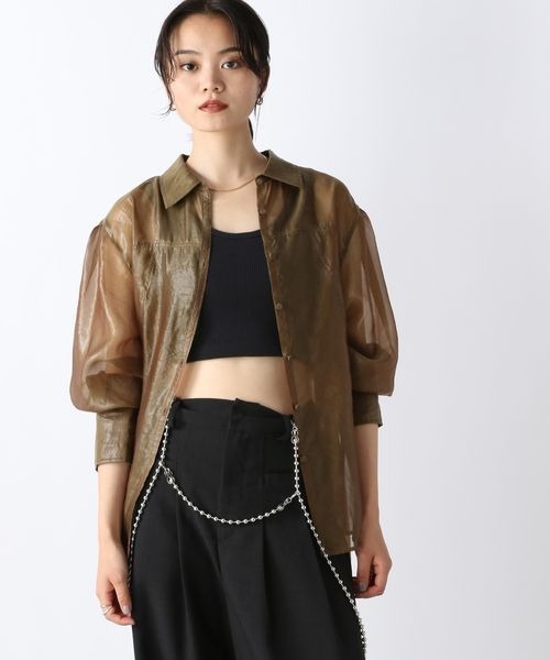 JEANASIS（ジーナシス）の「チンツシアーレギュラーシャツLS/146251（シャツ/ブラウス・レディース・ブラック/ブラウン/パープル/チャコールグレー・FREE）」の5枚目の写真