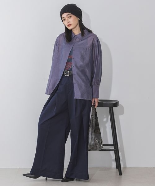 新品 JEANASIS ジーナシス チンツシアーレギュラーシャツ 透け感 黒 セール】チンツシアーレギュラーシャツLS/146251（シャツ
