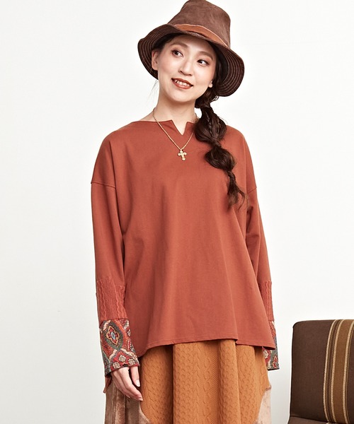 チャイハネ(チャイハネ)の「【チャイハネ】ラダリパッチワークロンT(Tシャツ/カットソー・レディース・ベージュ/ブラウン/カーキ/ブラック・FREE)」の3枚目の写真