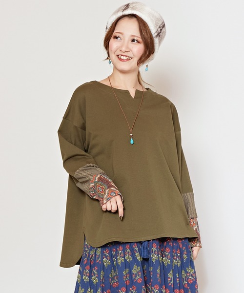 チャイハネ(チャイハネ)の「【チャイハネ】ラダリパッチワークロンT(Tシャツ/カットソー・レディース・ベージュ/ブラウン/カーキ/ブラック・FREE)」の4枚目の写真