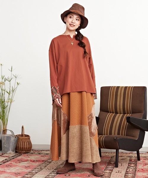 チャイハネ(チャイハネ)の「【チャイハネ】ラダリパッチワークロンT(Tシャツ/カットソー・レディース・ベージュ/ブラウン/カーキ/ブラック・FREE)」の14枚目の写真