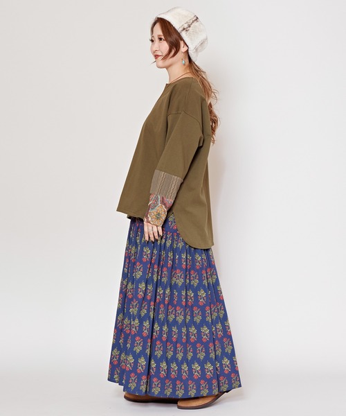 チャイハネ(チャイハネ)の「【チャイハネ】ラダリパッチワークロンT(Tシャツ/カットソー・レディース・ベージュ/ブラウン/カーキ/ブラック・FREE)」の8枚目の写真