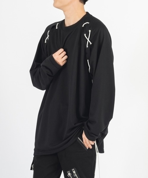 REGIEVO(レジエボ)の「【REGIEVO】レースアップ ラグランロンTee ロングスリーブTシャツ(Tシャツ/カットソー・メンズ・オフホワイト/ブラック・MEDIUM/LARGE)」の10枚目の写真