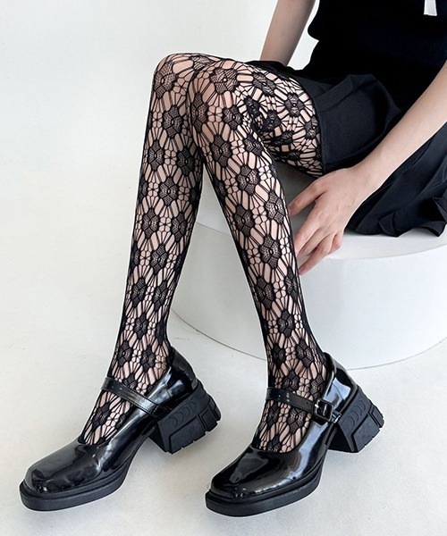 フラワーレースタイツ 網タイツ cula953（タイツ/ストッキング