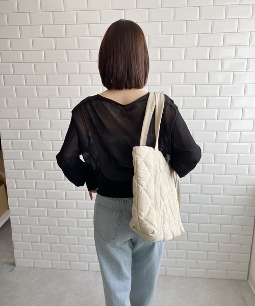 セール】【全6色】 ロゴリボン キルティングトートバッグ