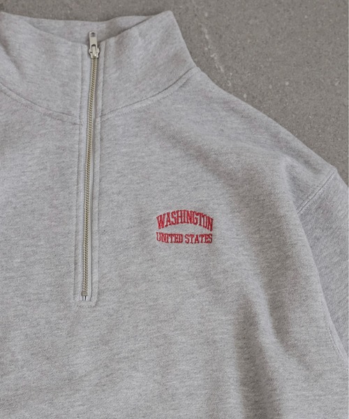 ワンポイント 刺繍 ハーフZIP スウェット プルオーバー