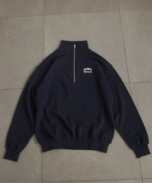 ワンポイント 刺繍 ハーフZIP スウェット プルオーバー