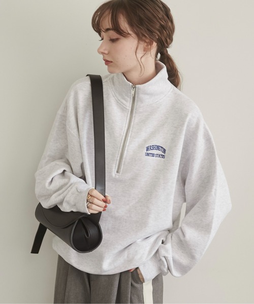 ワンポイントプルオーバー ワンポイント 刺繍 ハーフZIP スウェット プルオーバー