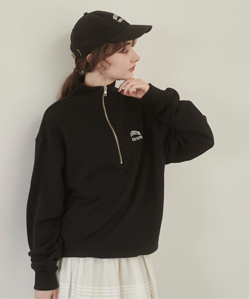 ワンポイントプルオーバー ワンポイント 刺繍 ハーフZIP スウェット プルオーバー