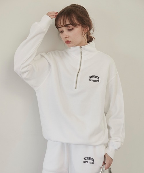 ANGIE（アンジー）の「ワンポイント 刺繍 ハーフZIP スウェット プルオーバー（スウェット・レディース・杢グレー/ブラック/ホワイト/ライトグレー/ネイビー・MEDIUM/LARGE/X-LARGE）」の18枚目の写真