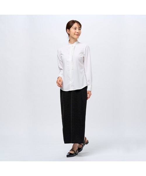 【COFREX】 スタンドたたみフリル 長袖 レディースフリルシャツ COFREX スタンドたたみフリル 長袖レディースフリルシャツ