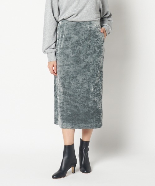 HELIOPOLE(エリオポール)の「CRUSHED VELOUR TIGHT SKIRT(スカート・レディース・チャコールグレー/ベージュ/ライトグリーン・38/36)」の3枚目の写真