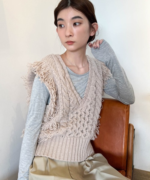 セール】フリンジケーブルニットベスト（ベスト）｜select MOCA