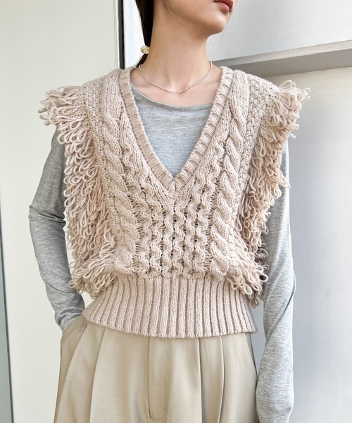 セール】フリンジケーブルニットベスト（ベスト）｜select MOCA