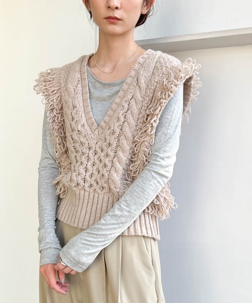 セール】フリンジケーブルニットベスト（ベスト）｜select MOCA
