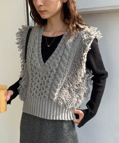 セール】フリンジケーブルニットベスト（ベスト）｜select MOCA