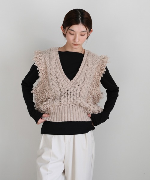 セール】フリンジケーブルニットベスト（ベスト）｜select MOCA