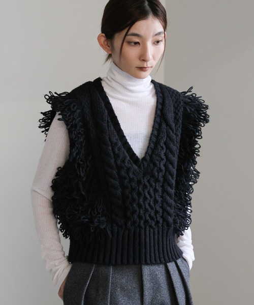 セール】フリンジケーブルニットベスト（ベスト）｜select MOCA