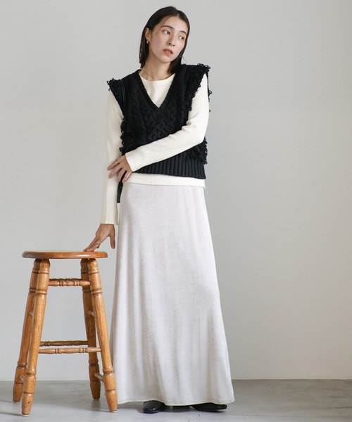 select MOCA（セレクトモカ）の「フリンジケーブルニットベスト（ベスト・レディース・ヘザーグレー/ブラック/アイボリー/グレイッシュベージュ・FREE）」の19枚目の写真