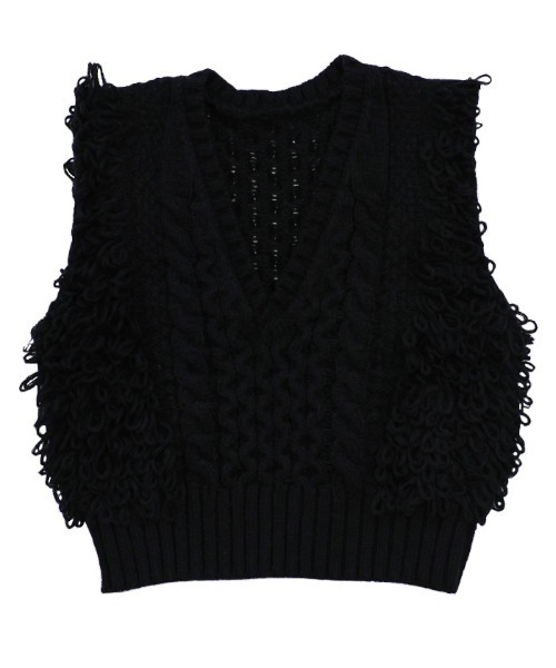 select MOCA（セレクトモカ）の「フリンジケーブルニットベスト（ベスト・レディース・ヘザーグレー/ブラック/アイボリー/グレイッシュベージュ・FREE）」の12枚目の写真