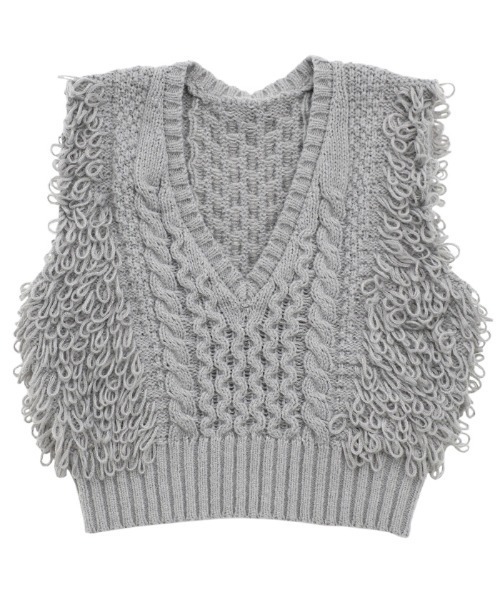 select MOCA（セレクトモカ）の「フリンジケーブルニットベスト（ベスト・レディース・ヘザーグレー/ブラック/アイボリー/グレイッシュベージュ・FREE）」の11枚目の写真