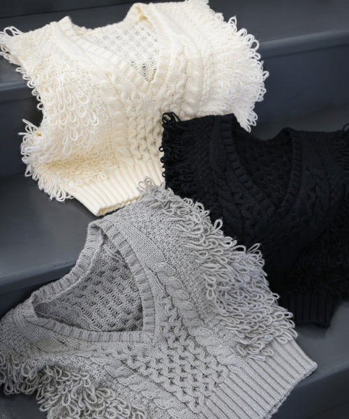 select MOCA（セレクトモカ）の「フリンジケーブルニットベスト（ベスト・レディース・ヘザーグレー/ブラック/アイボリー/グレイッシュベージュ・FREE）」の21枚目の写真