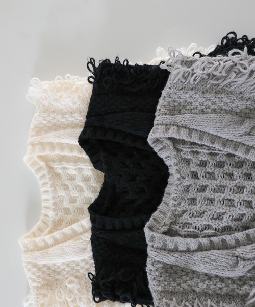 select MOCA（セレクトモカ）の「フリンジケーブルニットベスト（ベスト・レディース・ヘザーグレー/ブラック/アイボリー/グレイッシュベージュ・FREE）」の10枚目の写真