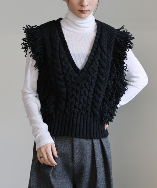 フリンジケーブルニットベスト（ベスト）｜select MOCA（セレクトモカ