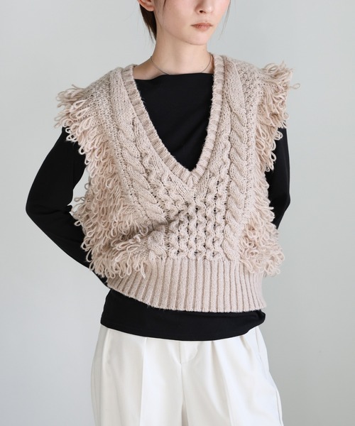 セール】フリンジケーブルニットベスト（ベスト）｜select MOCA