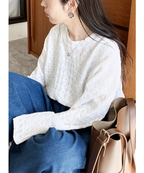 reca(レカ)の「ポコポコワイドスリーブロンTシャツ(Tシャツ/カットソー・レディース・ブラック/ベージュ/ホワイト・FREE)」の1枚目の写真