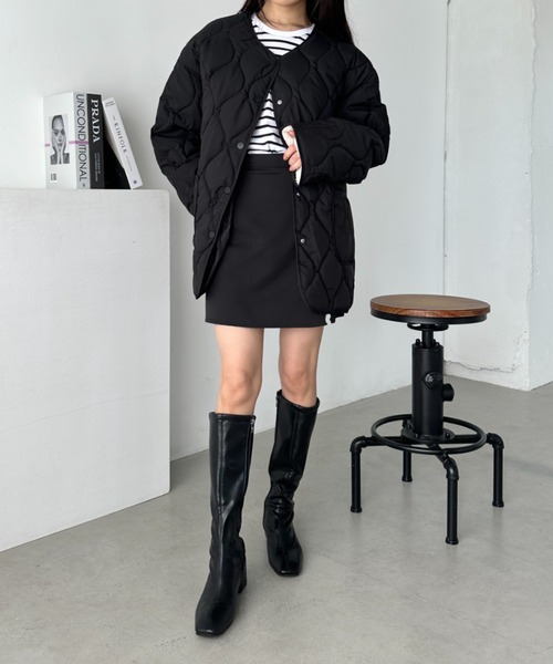 CLEA(クレア)の「袖ボアキルティングノーカラーコート(ノーカラーコート・レディース・ブラック/アイボリー・FREE)」の22枚目の写真