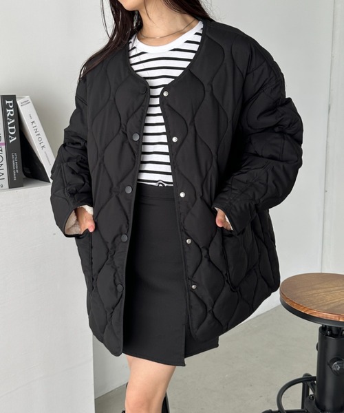 CLEA(クレア)の「袖ボアキルティングノーカラーコート(ノーカラーコート・レディース・ブラック/アイボリー・FREE)」の19枚目の写真