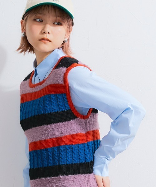 カラーボーダーニットタンクトップ（ニット/セーター）｜TTOL
