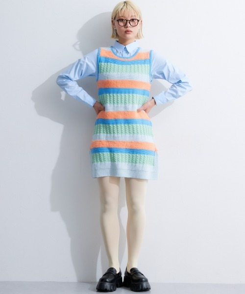 TTOL（トール）の「カラーボーダーニットタンクトップ（ニット/セーター・レディース・ブルー系/ブルー・L-XL/M-L）」の3枚目の写真