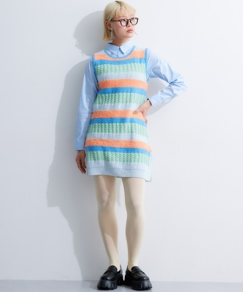 TTOL（トール）の「カラーボーダーニットタンクトップ（ニット/セーター・レディース・ブルー系/ブルー・L-XL/M-L）」の4枚目の写真