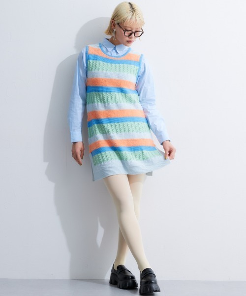 TTOL（トール）の「カラーボーダーニットタンクトップ（ニット/セーター・レディース・ブルー系/ブルー・L-XL/M-L）」の5枚目の写真