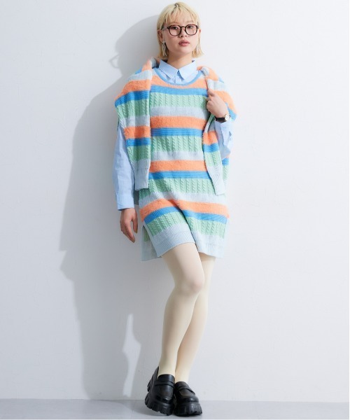 TTOL（トール）の「カラーボーダーニットタンクトップ（ニット/セーター・レディース・ブルー系/ブルー・L-XL/M-L）」の7枚目の写真